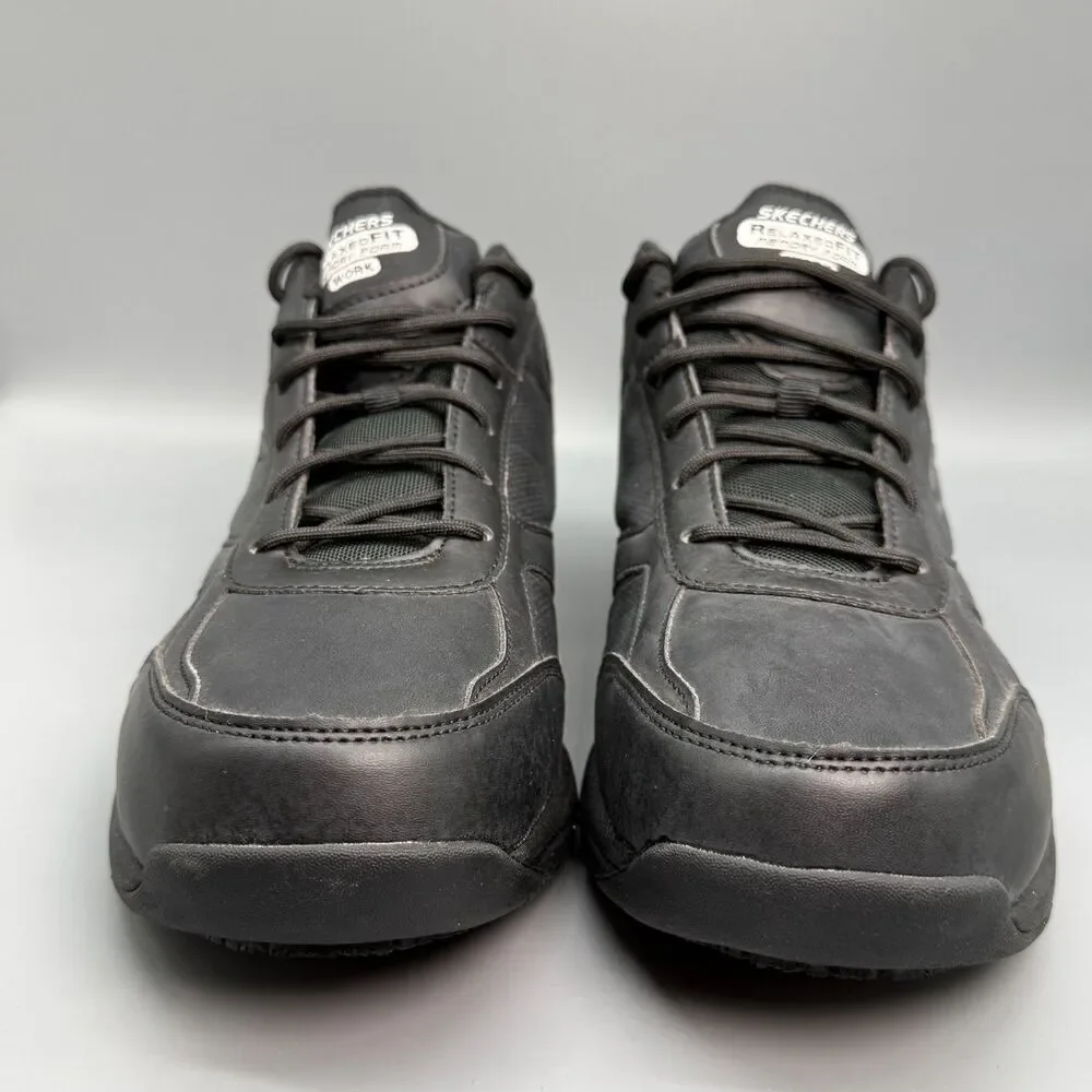 Skechers Work Dighton Men's Size 13 Black Leather Sneakers Lace-Up Low Top Shoes